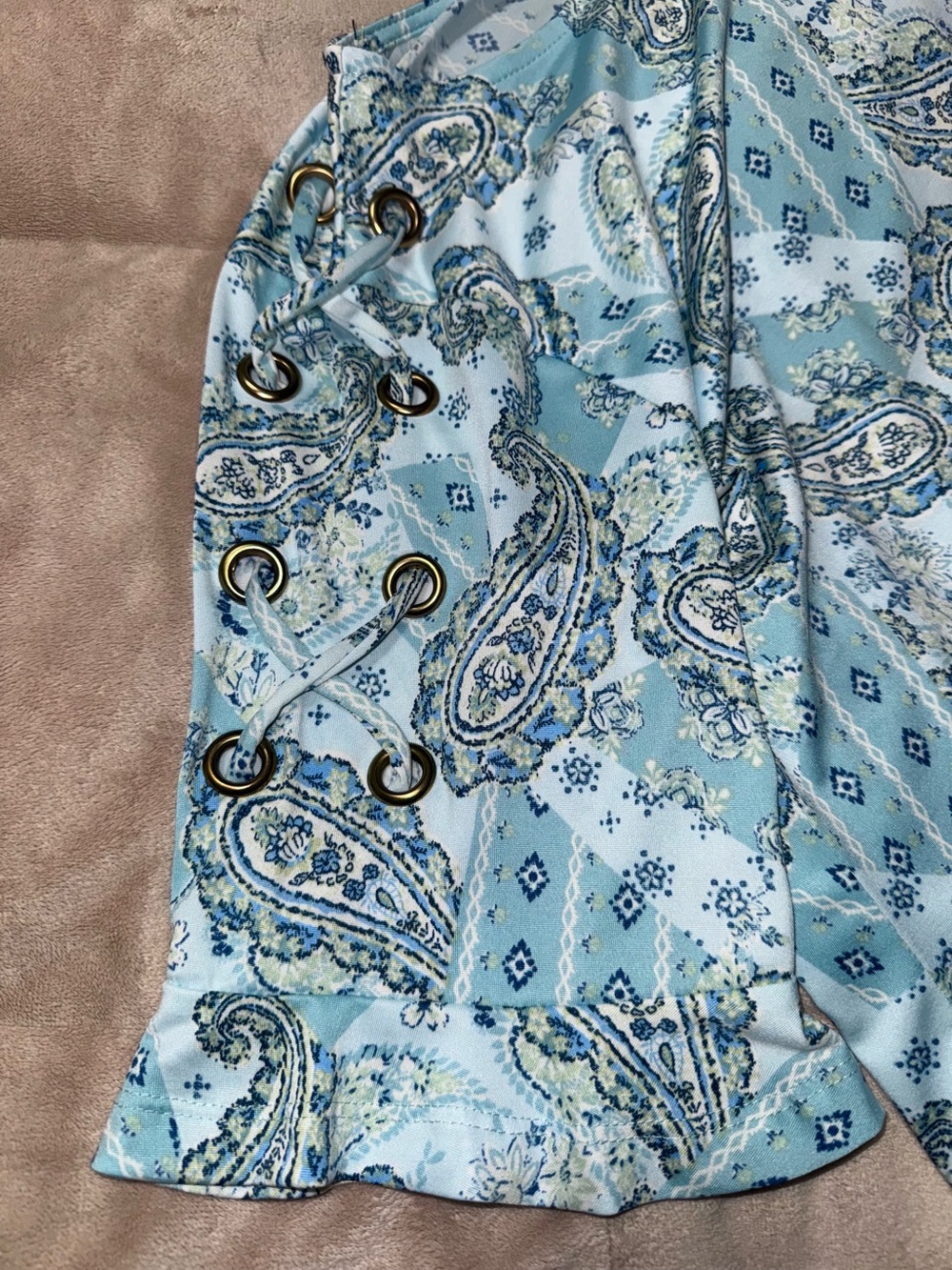 Two Blouses Aqua Paisley Grommet Sleeve & Pink Polka Dot V-neck NWT - Picture 5 of 13